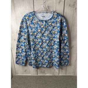 American Sweetheart Floral Print Long Sleeve Top Blue Yellow Womens Sz Medium